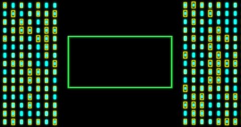 Glowing neon rectangles on black futuristic digital background