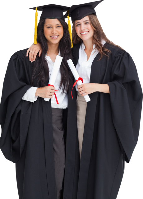 Two Women Graduates Embracing with Diplomas on Transparent Background - Download Free Stock Videos Pikwizard.com