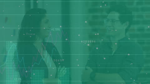 Business Professionals Engaged with Digitally Overlayed Statistics