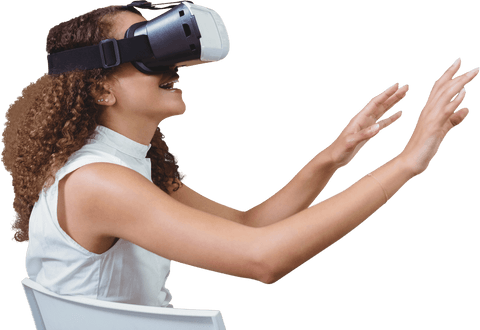 Smiling Woman Enjoying Virtual Reality Experience with Transparent Background - Download Free Stock Videos Pikwizard.com