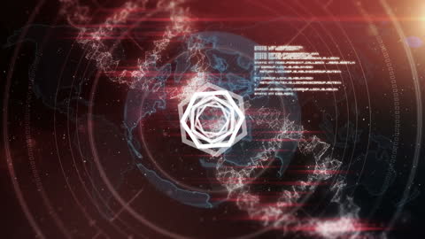 Digital DNA and Data Symbols on Futuristic Red Background