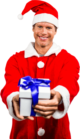 transparent santa costume man offering gift box smiling - Download Free Stock Videos Pikwizard.com
