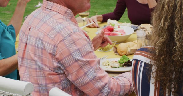 Friends Enjoying Outdoor Meal at Table in Summer - Download Free Stock Images Pikwizard.com