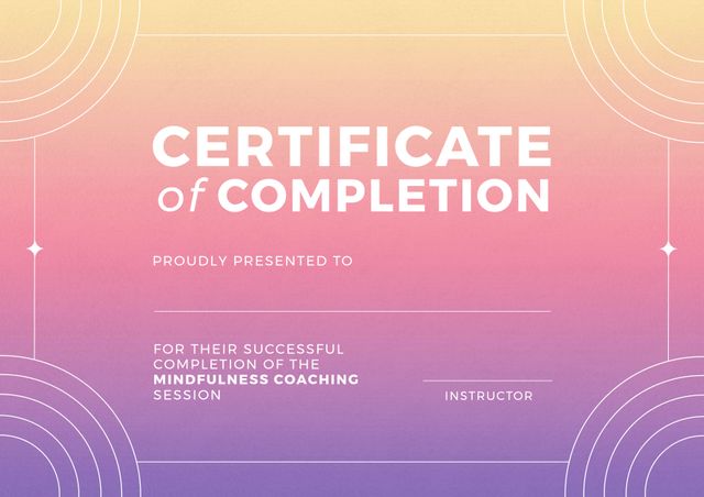 Composition of course completion certificate text over gradient background. Certificates and documents concept digitally generated image.