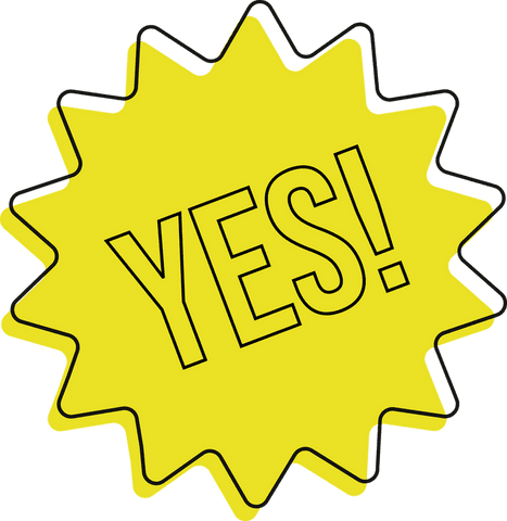 Vibrant yellow yes! starburst on transparent background