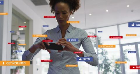 businesswoman interacting with digital social media icons - Download Free Stock Images Pikwizard.com
