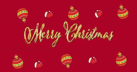 Festive Merry Christmas Greeting with Ornaments on Red