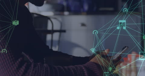 Digital Networking Overlaid on Smartphone Usage by Businessman