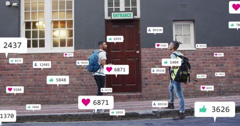 Friends Engaging Social Media Outdoors with Notification Overlays