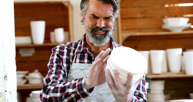 Male Pottery Artisan Scrutinizing Ceramic Bowl - Download Free Stock Images Pikwizard.com