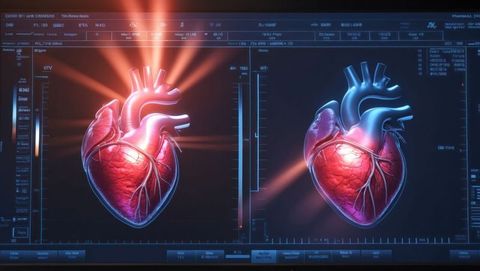 3d heart models in futuristic medical diagnostic interface, cardiovascular diseases topic