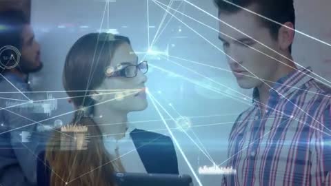 Business Professionals Analyze Data Visualization With Advanced Tech