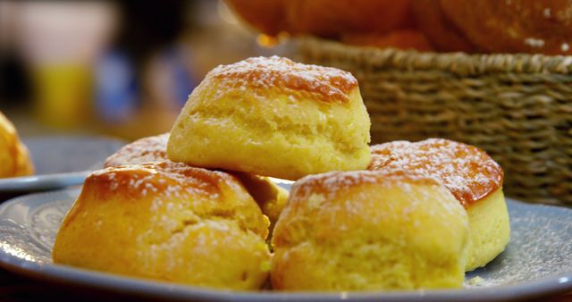 Closeup of Freshly Baked Scones with Powdered Sugar - Download Free Stock Photos Pikwizard.com