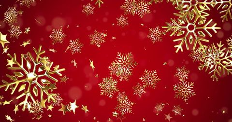 Golden Snowflakes on Red Background for Festive Elegance