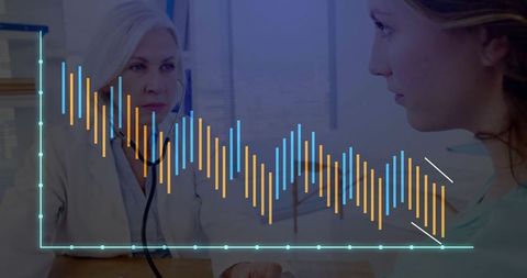 Doctor Using Stethoscope with Interactive Medical Data Overlay