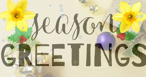 Festive season greetings card design with flowers and gifts