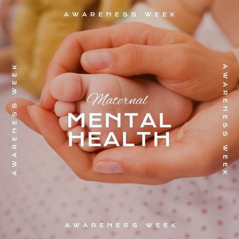 caucasian mother gently holding baby's feet symbolizes focus on maternal mental health awareness. useful for campaigns raising awareness for mental health issues in motherhood, promotional materials for support groups, or educational resources on parenting and emotional well-being.