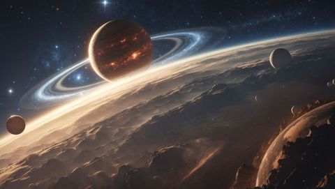 Majestic ringed gas giant and moons in cosmic view