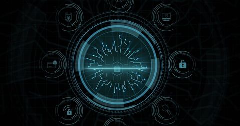 Futuristic Cybersecurity Interface with Digital Protection Icons - Download Free Stock Images Pikwizard.com