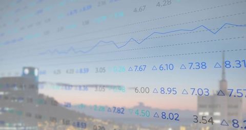 Futuristic Display Over Urban Skyline Representing Financial Data