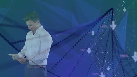 Businessman Using Tablet with Digital DNA Overlay