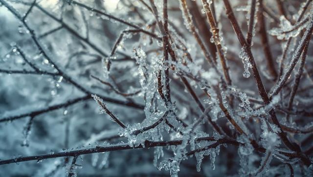 Intricate Ice-Covered Branches in Winter Forest Putting Frost on Display