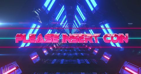 Retro Futuristic Insert Coin Tunnel with Glowing Triangles