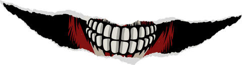 Cartoon teeth emerging from torn paper with transparent background