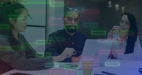 Team of Professionals Collaborating with Technology Overlay