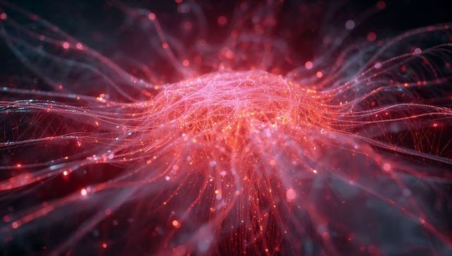 Glowing network filaments in futuristic digital void