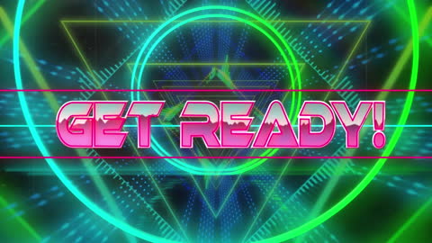 Neon Get Ready Banner with Futuristic Tunnel Background
