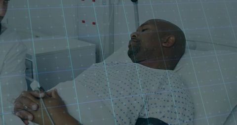 Patient Receiving Care in Hospital Room with Digital Overlay