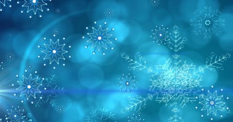 Digital Snowflakes with Abstract Blue Bokeh Lights