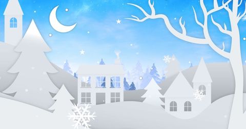 Winter Wonderland with Falling Snow and Crescent Moon - Download Free Stock Images Pikwizard.com