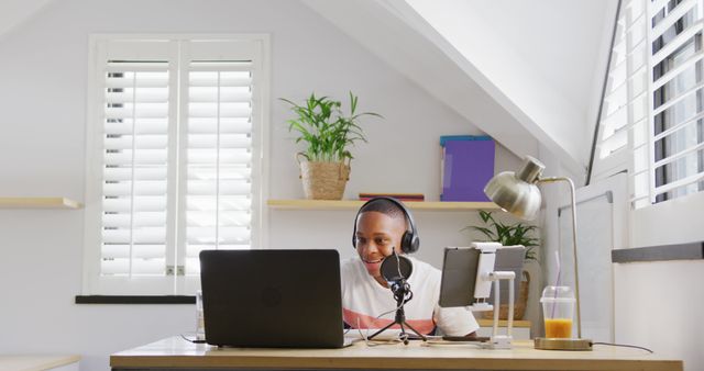 Young Podcaster Recording Episode in Modern Home Studio - Download Free Stock Images Pikwizard.com