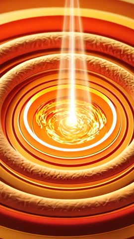 Beam descending into glowing concentric rings fueling luminous core, futuristic vertical energy loop