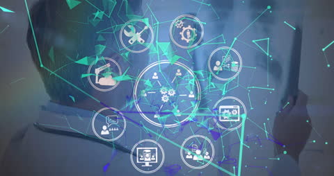 Digital Data Overlay with Doctor Examining Chest X-Ray