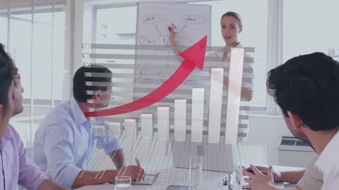 Business Strategy Meeting with Dynamic Chart Overlay