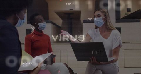 Professionals Discussing Digital Virus Solutions in Modern Office