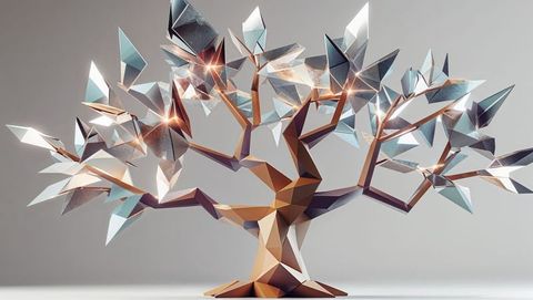Futuristic abstract low-poly geometric dreaming tree design