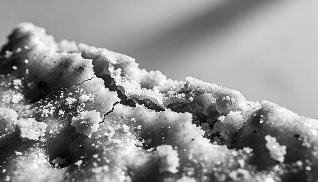 Macro black-and-white cookie crust showcasing crumbly texture, sugar crystals and cracks
