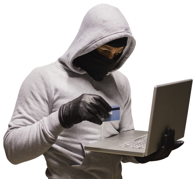 Caucasian Male Hacker Using Laptop with Credit Card on Transparent Background - Download Free Stock Videos Pikwizard.com