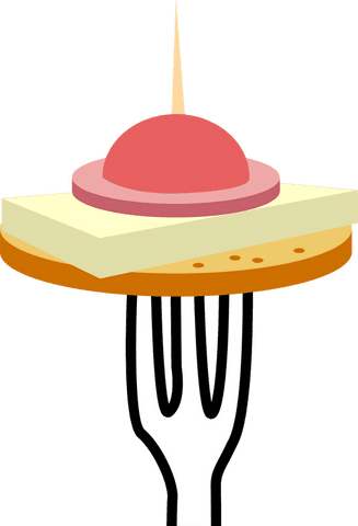 Minimalist canape on silver fork with transparent background