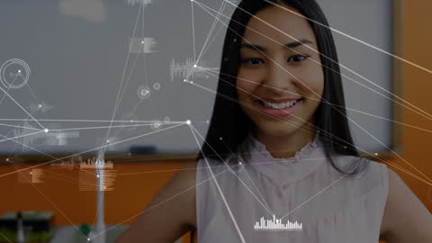 Schoolgirl Connected with Digital Network Overlay