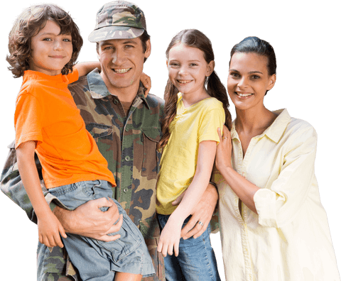 Happy Soldier with Family on Transparent Background Embracing Life