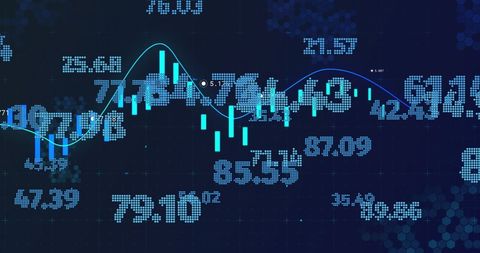 Abstract Financial Data Analysis with Blue Digital Display