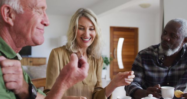 Happy Multiracial Senior Friends Enjoying Coffee Together Indoors - Download Free Stock Images Pikwizard.com