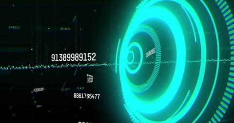 Futuristic digital abstract in virtual space with neon pulsing rings