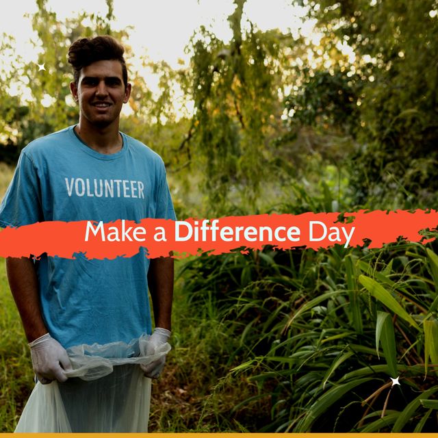 Male Volunteer Collecting Litter for Make a Difference Day - Download Free Stock Templates Pikwizard.com