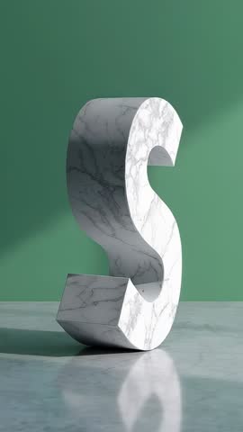 Marble Letter S Rotating on Glossy Floor with Green Backdrop | Vertical Motion Loop